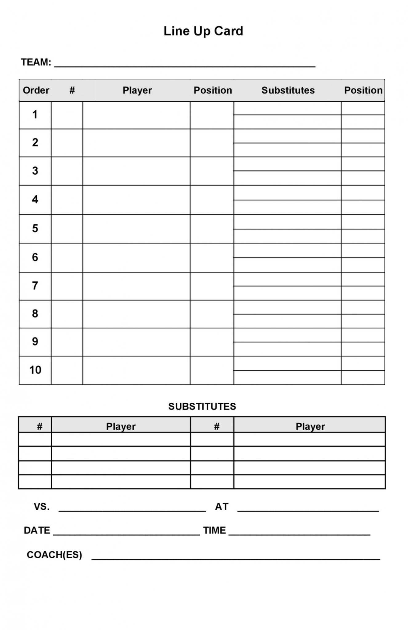 Printable Lineup Cards Softball