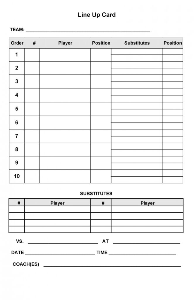 33 Printable Baseball Lineup Templates [Free Download] ᐅ within Softball Lineup Card Template