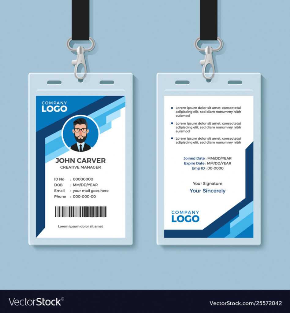 Blue Graphic Employee Id Card Template Royalty Free Vector inside Sample Of Id Card Template