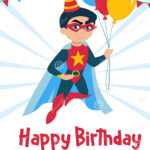 Cute Happy Birthday Greeting Card With Boy Stock Vector Inside Superhero Birthday Card Template