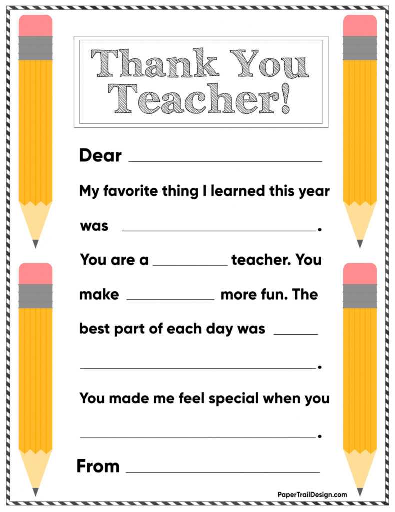 Free Printable Thank You Card {Teacher} | Paper Trail Design for Thank You Card For Teacher Template