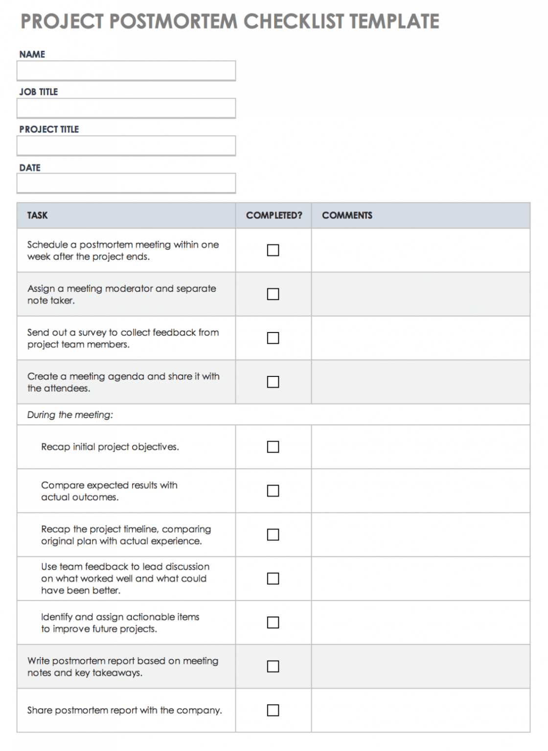 Free Project Post-Mortem Templates | Smartsheet with regard to Post ...