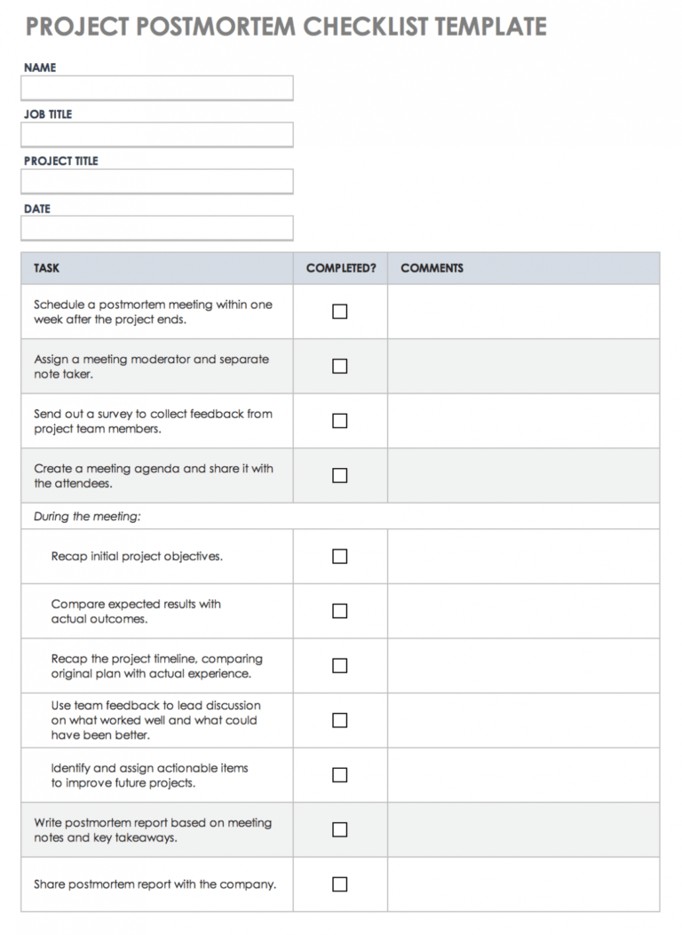 Free Project Post Mortem Templates 