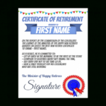 Funny Certificate Retirement Blue White Template (Card 1120) With Retirement Card Template