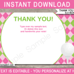 Golf Birthday Party Thank You Cards Template – Pink/Green For Thank You Note Cards Template