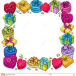 Greeting Card Template With Frame Of Gift And Present Boxes With Quarter Fold Birthday Card Template