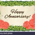 Happy Anniversary Card Template With Red Roses Illustration Regarding Template For Anniversary Card