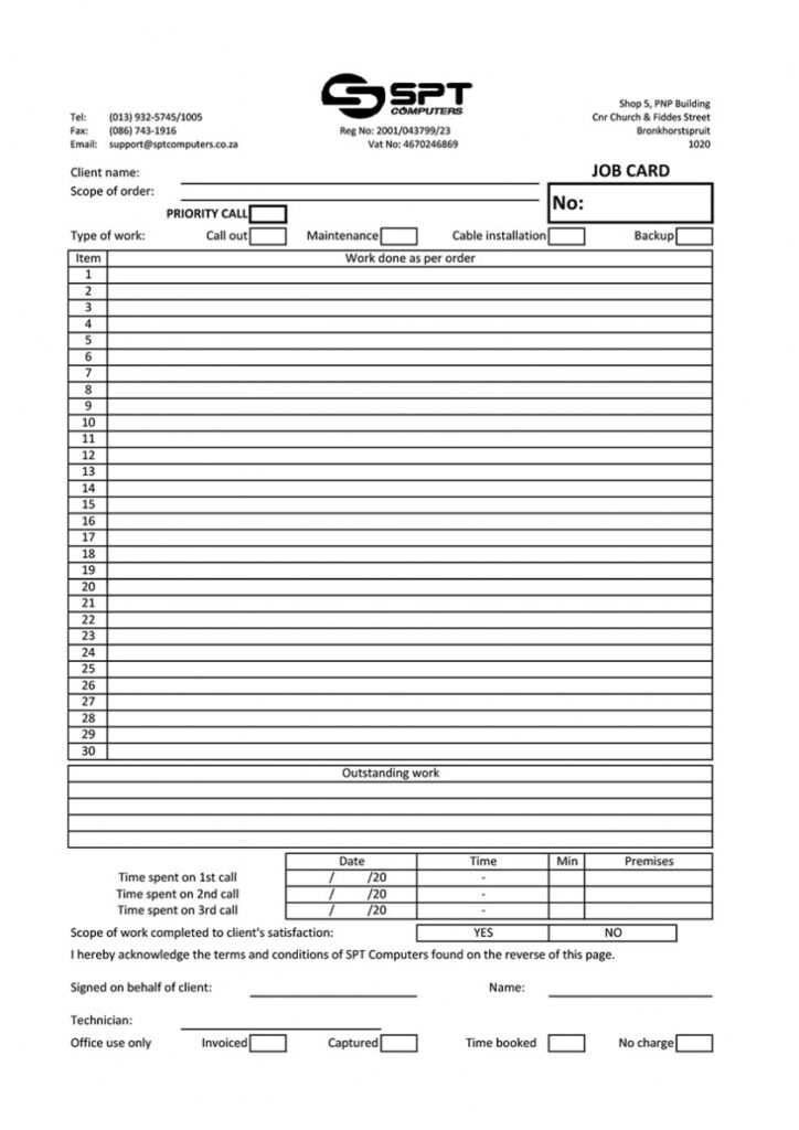 Job Card Template.xlsx Colourtech Design & Print for Sample Job Cards