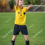 Male Soccer Referee Holding Red Card Stock Photo (Edit Within Soccer Referee Game Card Template