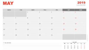 May 2019 Calendar For Powerpoint - Presentationgo throughout Microsoft Powerpoint Calendar Template