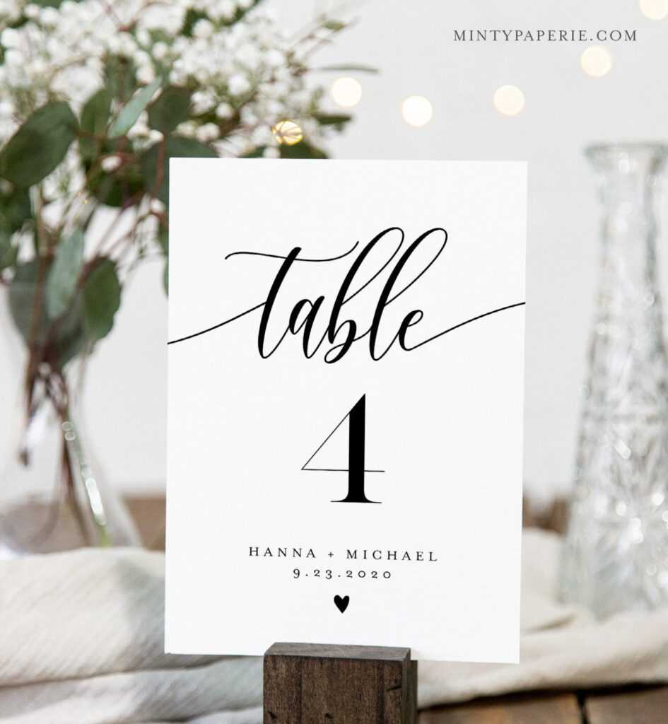 Modern Calligraphy Table Number Card Template, Minimalist within Table Number Cards Template