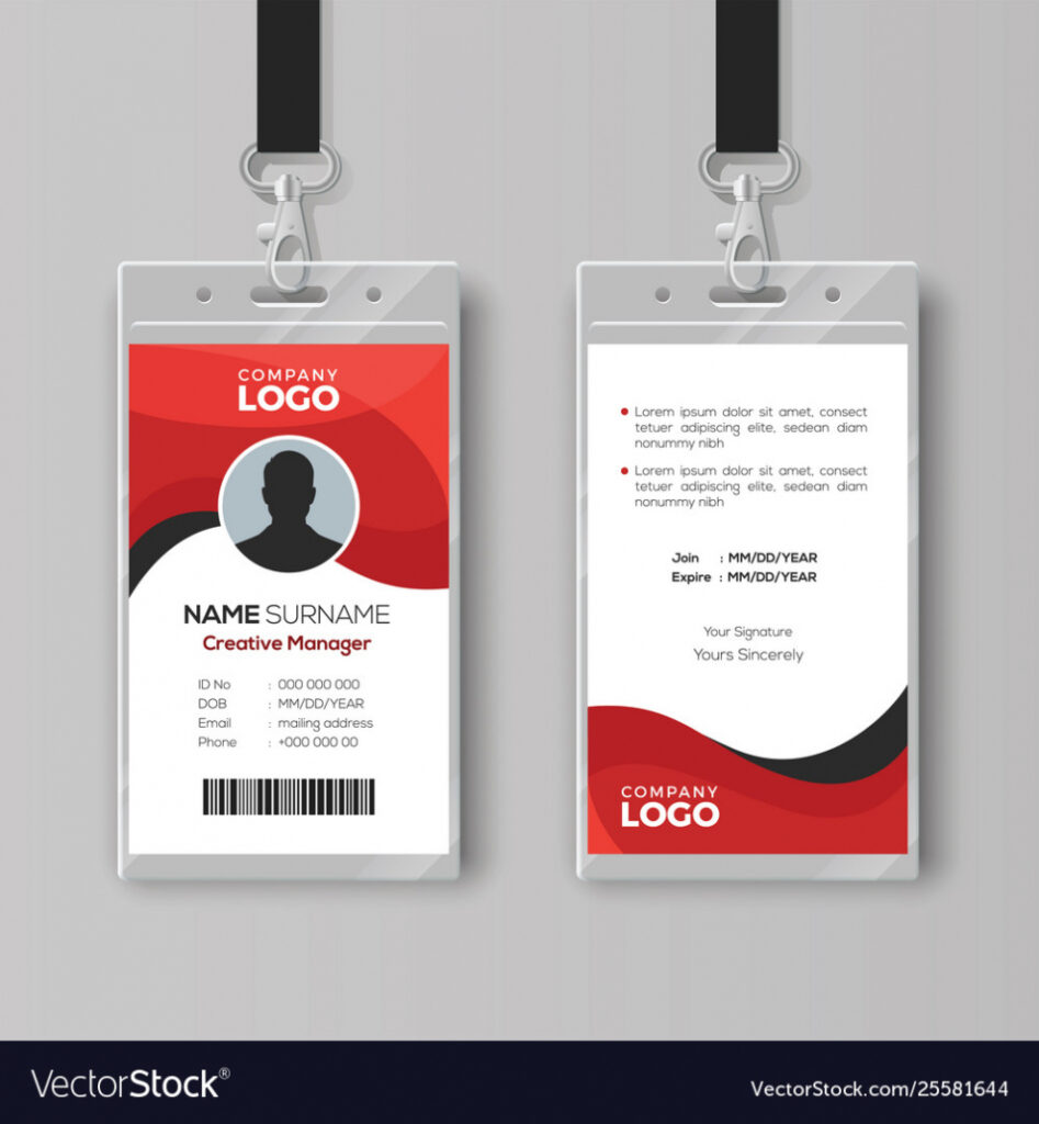 Professional Identity Card Template With Red Vector Image intended for Photographer Id Card Template