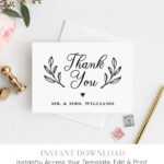Thank You Card Template, Printable Rustic Wedding Thank Inside Thank You Note Cards Template