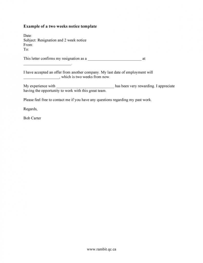 Two Week Notice Template Word – Resignation Letter within 2 Weeks ...