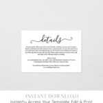 Wedding Details Card Template, Printable Accommodations with Wedding Hotel Information Card Template