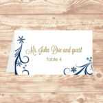 Wedding Place Card Diy Template Navy Swirling Snowflakes Regarding Place Card Template 6 Per Sheet
